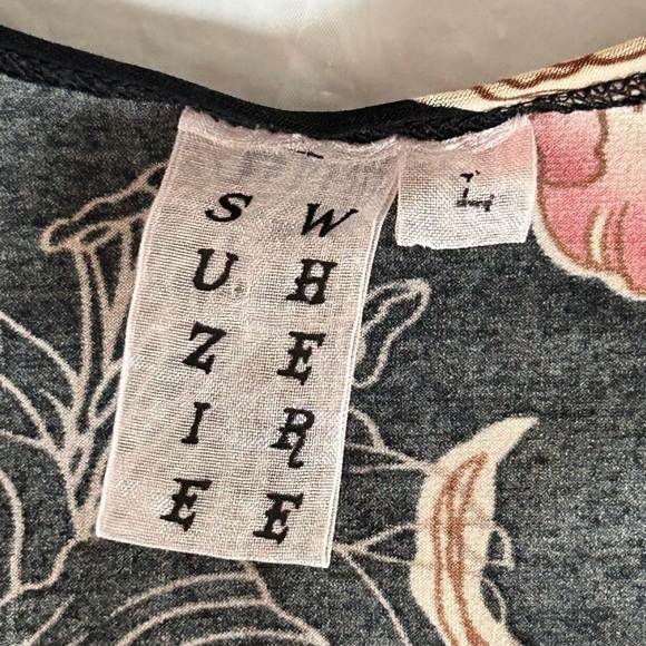 SUZIE WHERE Y2K Floral Sleeveless Top Black Pink Empire Waist Size L Dark Fairy - Picture 7 of 10